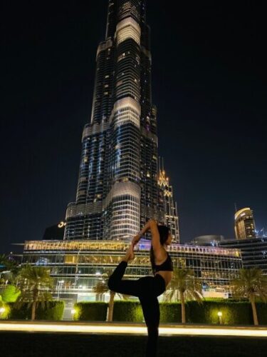 Yoga infront of Burj Khalifa